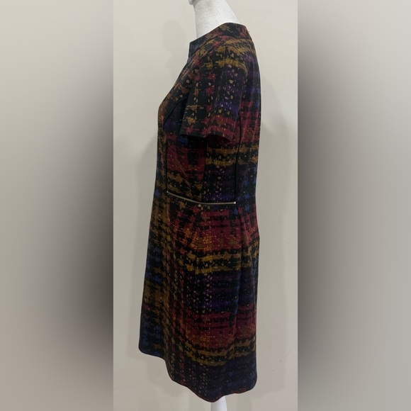 Tahari ASL Levine Black Multi Color Abstract Check Plaid Mock Neck Dress Size 6 - Picture 2 of 7